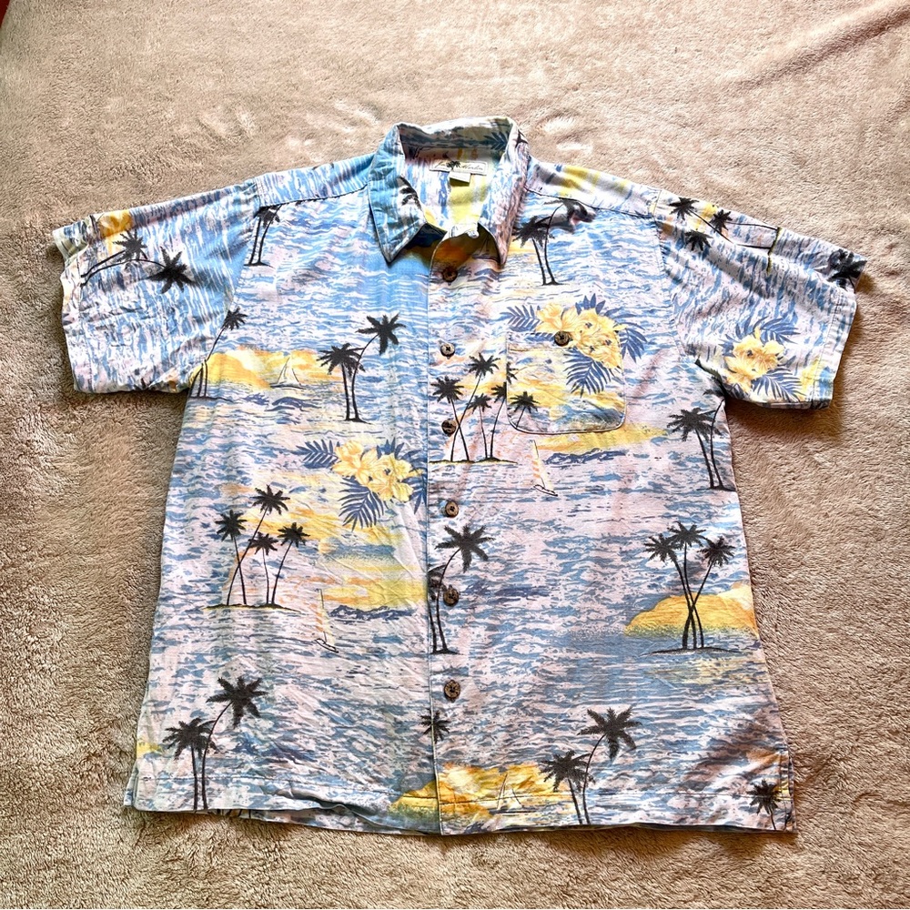 Joe Marlin Hawaiian Shirt Vintage Men's Large Short Sleeve Button Up Tropical